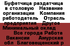 Буфетчица-раздатчица в столовую › Название организации ­ Компания-работодатель › Отрасль предприятия ­ Другое › Минимальный оклад ­ 17 000 - Все города Работа » Вакансии   . Амурская обл.,Благовещенский р-н